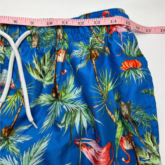 Charleston Threads Men's Swim Trunks Large Blue Pink Parrot Short Elastic Waist - Picture 7 of 9